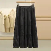 高腰プリーツ過膝タイトスカート【Aライン・冬用・女性用】