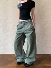 アメリカンヴィンテージ風 クロップドワークパンツ【男女兼用・ゆったりストレート・カジュアル】