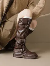ブラウンロングブーツ【厚底・脚長効果・西部スタイル】
