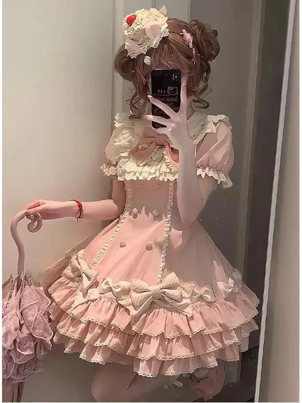 ピンクストライプのレイヤーケーキスカート【ロリータファッション・可愛いデザイン】（セットアップ対応）