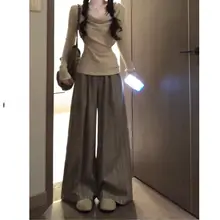 スニーカーに合わせやすい！ストライプ柄ハイウエストワイドパンツ【ロング丈・女性用・フィット】
