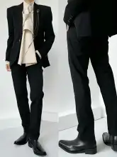 ASAE メンズ＆レディース ストレートパンツ【シンプルデザイン・黒灰・フィット】