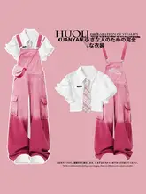 夏のカジュアルコーディネート！サロペット風ビデオストラップパンツ【したデザイン・女性用】（セットアップ対応）
