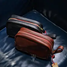 ヴィンテージトスカーナ牛革製ハンドバッグ【手作り・洗面用】