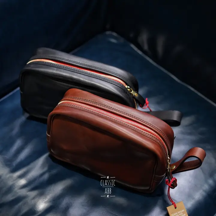 ヴィンテージトスカーナ牛革製ハンドバッグ【手作り・洗面用】