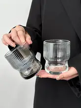 ストライプデザインのカフェスタイルグラスタンブラー【高級感・冷飲用・家庭用】