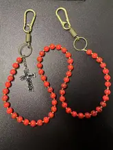 ヴィンテージスタイル クロスデザイン メンズパンツチェーン【レッドターコイズ・トレンドアクセ  サリー】