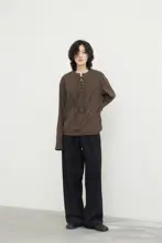 SUNYVONNE 長袖カジュアルTシャツ【カジュアル・レイヤード・シンプルデザイン・ドローストリング】