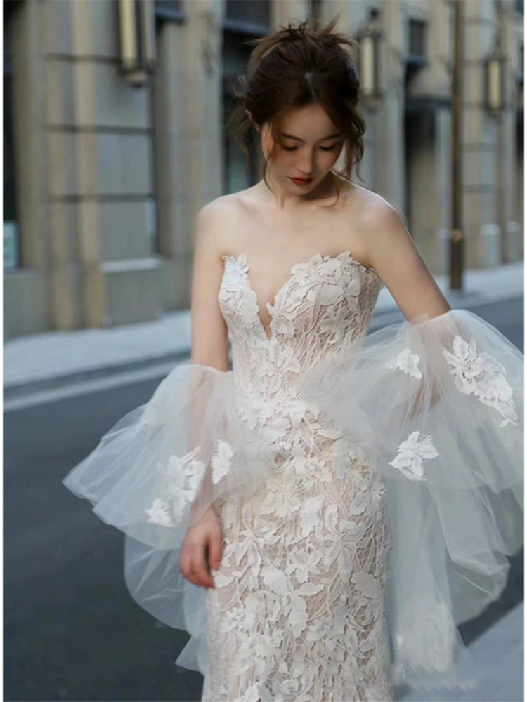 レースの軽婚式ドレス【高級デザイン・フレンチスタイル・夢のような新婦用】