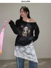 レース切り替えデザインの大きいサイズデニムパンツ【快適なフィット・レイヤードスタイル】（セットアップ対応）