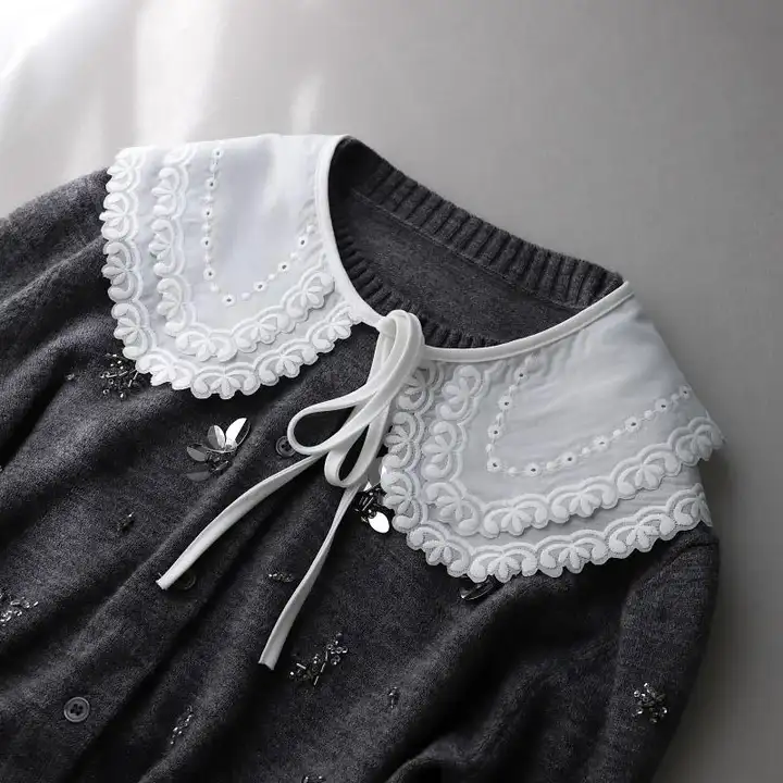 レイヤードデザインの花柄刺繍付き偽カラー【大きめラペル・結び紐付・レディース】