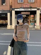 2025年新作夏レインボーストライプコントラストカラーTシャツ