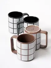 マグカップ コーヒーカップ セラミック モザイク ヴィンテージ ブラウン 白黒チェック 朝食 カフェタイム 「URFF DECO」