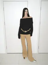 付智恩 一字肩のメリノウール混合セーター【シンプル・スタイル・女性用】