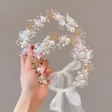 可愛らしいデザインの女の子用花冠【公主スタイル・リボン付き・ヘアバンド】