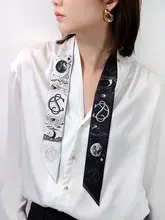 シルク製リバーシブルスカーフ【ブラック・ホワイト・グレー・宇宙柄】