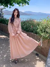 藕粉色Vネックウエスト絞りシャツとミドルスカート【夏用・エレガントなデザイン・セットアップ対応】