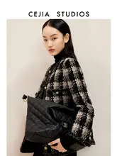 黒金ツイード風 クラシックラウンドネックショートコート【春用・女性用】