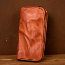 手作りレザー長財布【本格植鞣牛皮・カードポケット・スマホ収納可能】