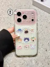 波点デザインの猫と犬のマグネットスタンド付きiPhoneケース【フルカバー・14PM/15Pro/16対応】（セットアップ対応）
