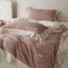 フリル付き フレンチカントリースタイル 二層のオーガンザ四点セット【綿100%・ピンク・素敵なデザイン】（セットアップ対応）