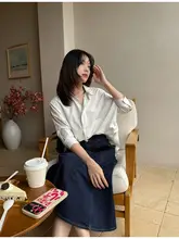 高腰デニムAラインスカート【三醋酸素材・色落ちしにくい・カジュアルデザイン】