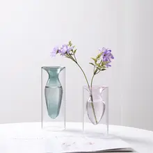 高級感のある二重層カラーフラワーベース【透明ガラス・水耕栽培用・フラワーアレンジメント】