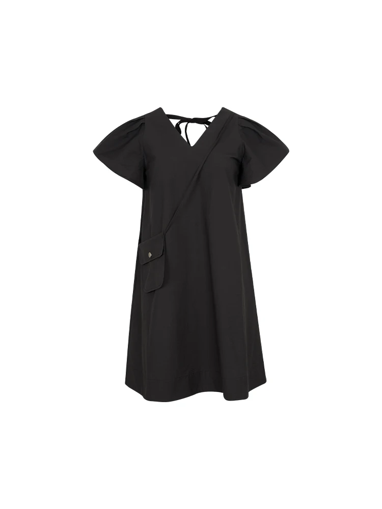 黒のVネックゆったりフィットベビーサイズ短袖ワンピース：ベビー服 女の子 おしゃれ おすすめのシンプルデザイン