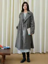 Herz 羊毛製 青灰色 トレンチコート【ユニセックス・中長丈・スリムフィット】