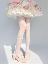 可愛い蝶結びデザインのロリータ風白色タイツ【花柄・浮光蝶舞】