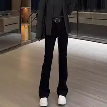春季用 大きいサイズ レディース ハイウエスト ブラック微フレアデニムパンツ【スタイルアップ・ストレート・ロング丈】