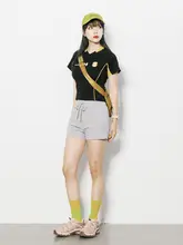 レディース 夏用Vネック短袖Tシャツ【アメリカンレトロ・カラーブロック・フィット感】