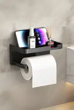 穴あけ不要の壁掛けトイレットペーパーホルダー【収納棚付き・バスルーム用】
