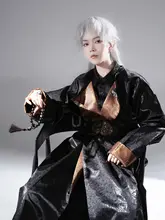 唐風ラウンドネックローブ【男女兼用・秋用・織金雲・黒色】