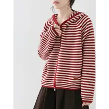 秋季向けストライプデザインのフード付きジップカーディガン【極上の柔らかさ】