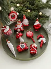 クリスマス装飾手描きプラスチック電 plating 吊り飾り【赤いサンタクロースと雪だるま・クリスマスツリー用】