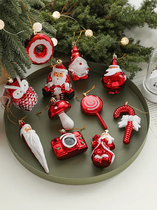 クリスマス装飾手描きプラスチック電 plating 吊り飾り【赤いサンタクロースと雪だるま・クリスマスツリー用】