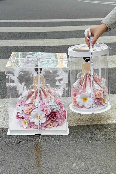 DIYハンドメイドフラワーアレンジメント材料キット【プリンセスドレス風・ギフトボックス入り・誕生日プレゼント】
