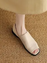極上の柔らかさ！真皮製女性用オープントゥローファーサンダル【黒・平底・春夏用】