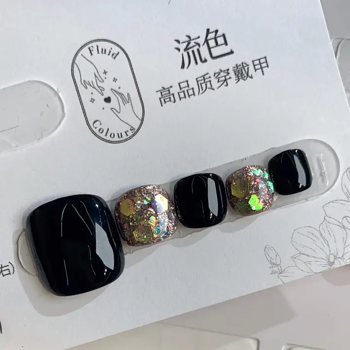 夏用 ネイルシール【ブラックラメ・ハンドメイド・フット用】