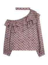 レトロドットデザインのスラッシュショルダーシャツ【フレンチスタイル・女性用・ファッショナブル】