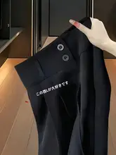 ブラックダブルボタンカジュアルストレートスーツパンツ【高腰・ゆったりシルエット・体型カバー・フレア】