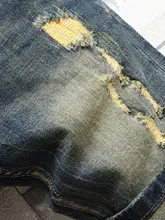 夏用デニムショートパンツ【メンズ・ルーズフィット・ストレート・ヴィンテージ風・ダメージ加工・伸縮性あり】