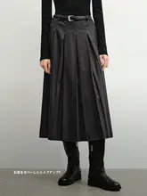 高腰デザインのウエストスカート【厚手グレー・プリーツ仕立て・通勤向け】