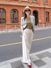 春夏用 立体分割デザインのハイウエストカジュアルパンツ【極上の柔らかさ・吸水性・細見え】