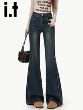 デニムパンツ レディース ヴィンテージ ハイウエスト ブーツカット 裾広がり 秋物 「it:CHOCOOLATE」