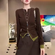 独特なデザインの長袖ニットトップス【大きいサイズ・体型カバー・春用】（セットアップ対応）