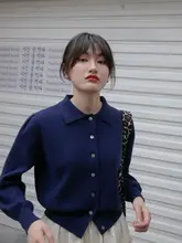 ポロカラー短丈ニットカーディガン【秋用・女性用・スリムフィット・インナーとして最適】