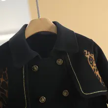 羊毛100％のレオパード柄パネルダブルブレストコート【リバーシブル・女性用】（セットアップ対応）