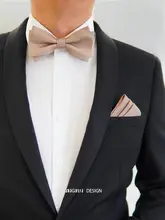 シャンパンカラーの蝶ネクタイ【結婚式用・ゴールドアクセント】